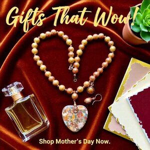 Sea Sediment Jasper Heart + Beaded Choker & Earrings Set ~ tangerine mango tan